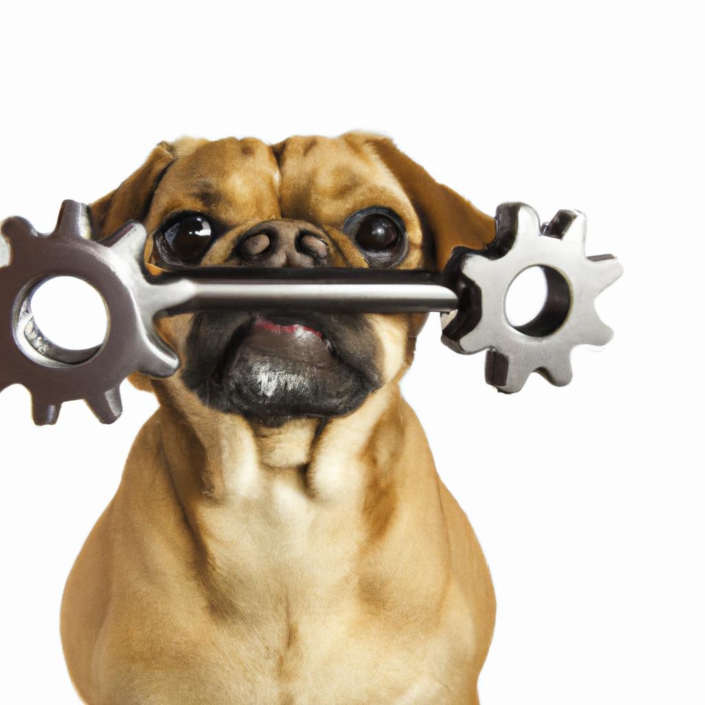 A puggle holding gears