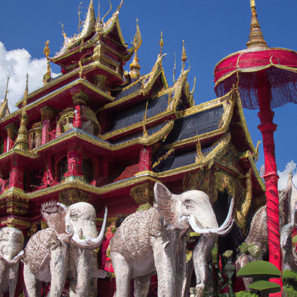 thailand temple with elephants
